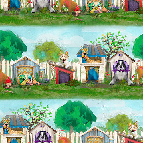 In the Dog House - 3 Wishes - 100% Cotton Fabric - 22343-MLT - Raise the Woof - Multicolor dog fabric