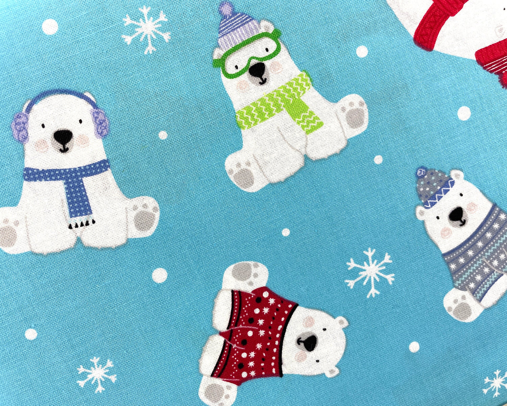 Polar Bear Express in Turquoise by Kanvas Studio - 100% cotton fabric - Christmas Winter Holiday Polar Bears in Sweaters - SHIPS NEXT DAY