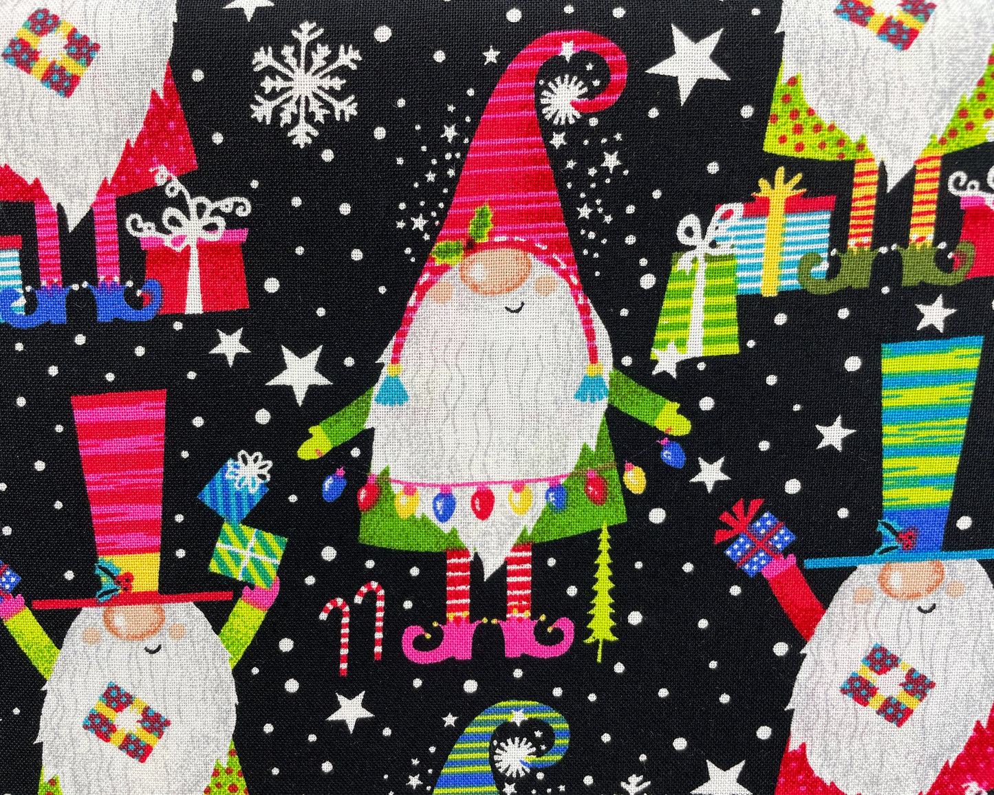 Gnome Holiday Fabric - Gnomes Bearing Gifts - 100% cotton fabric - Holiday Christmas Gnome Fabric by Fabric Traditions - SHIPS NEXT DAY