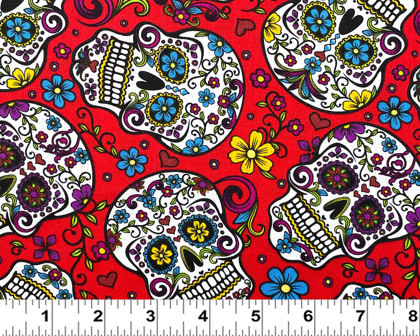 Sugar Skull fabric - Folkloric Sugar Skull print - Day of the Dead fabric - 100% Cotton - Colorful skull material - Ships NEXT DAY