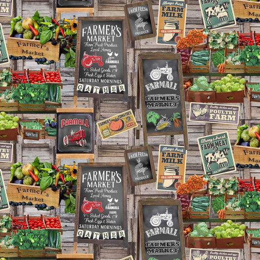 Farmer's Market Fabric by the yard - Farmall Farm to Table - Sykel - 100% Cotton Fabric - Vegetable print material - 10461