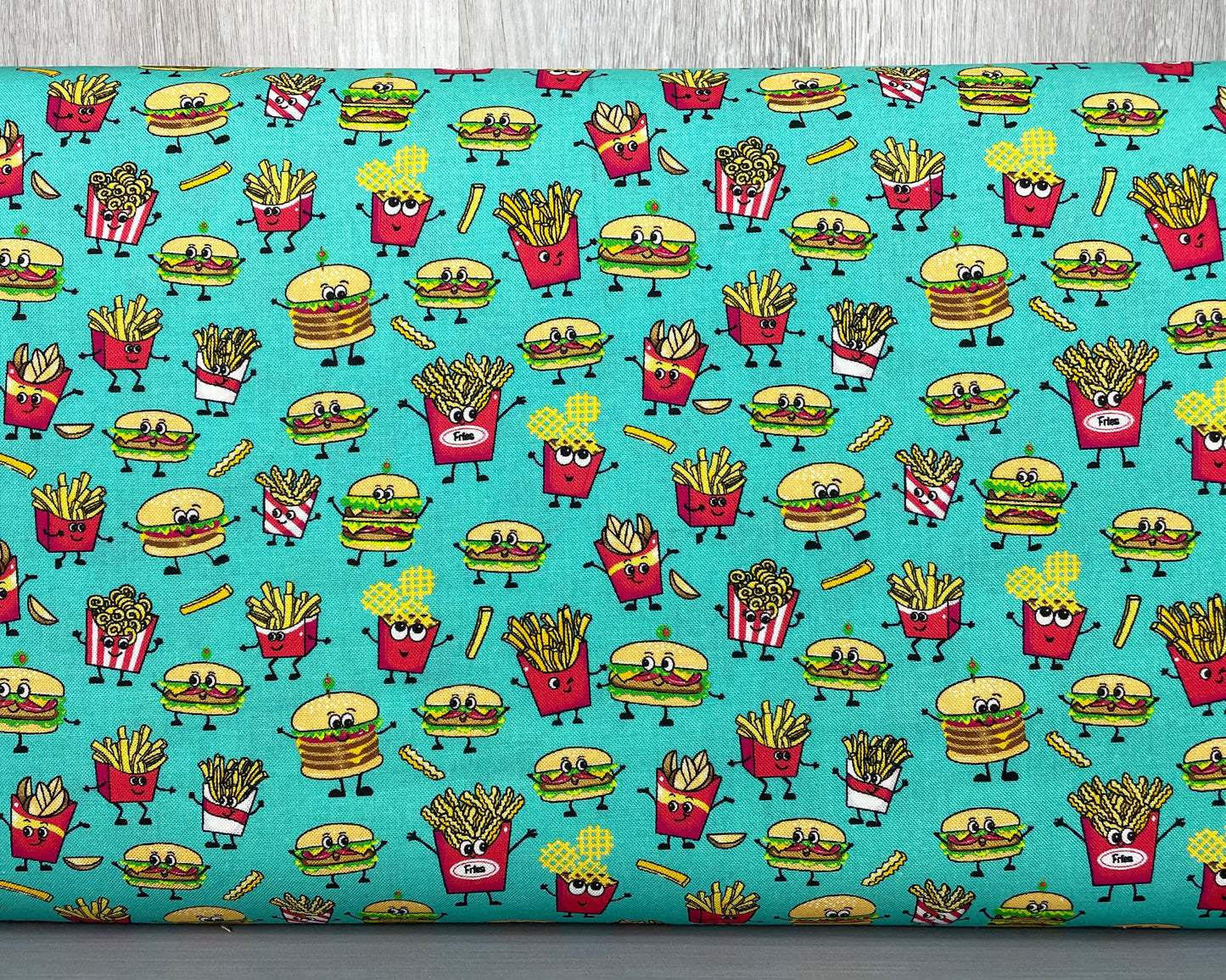 Hamburger fabric - Burger and Fries - Drive Thru Snacks by Freckle & Lollie - 100% Cotton Fabric - Food fabric by the yard - Ships NEXT DAY