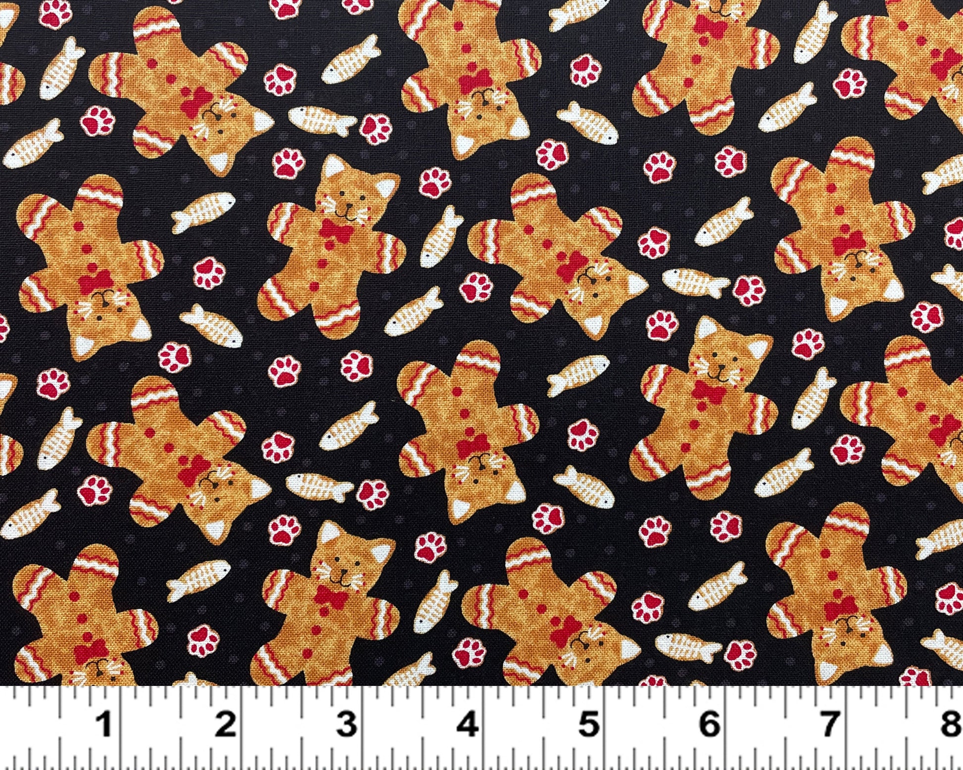 Christmas Cookie Cat Fabric - Ginger Cookie Cat - Furry and Bright Collection - 100% cotton - Kayomi Harai for Studio E - SHIPS NEXT DAY