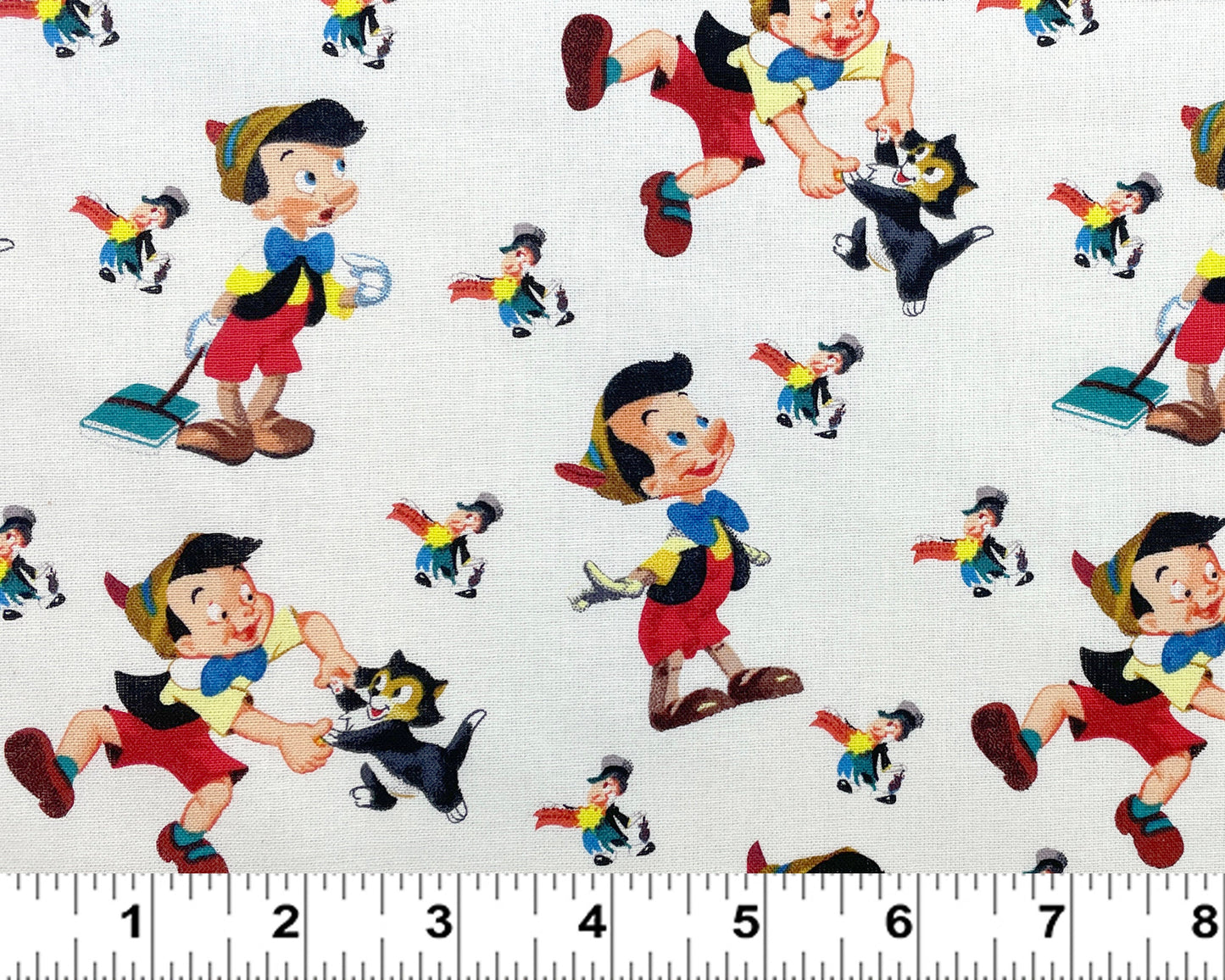 Pinocchio Fabric - Pinocchio Offical Conscience Cotton - 100% Cotton Fabric - Quilting Cotton Dancing Figaro Jiminy Cricket - SHIPS NEXT DAY