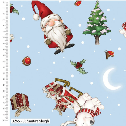 Christmas Gnome Fabric - Santa's Sleigh - Driving Home for Christmas - Craft Cotton Company - 100% cotton fabric - Winter Holiday Polar Bear