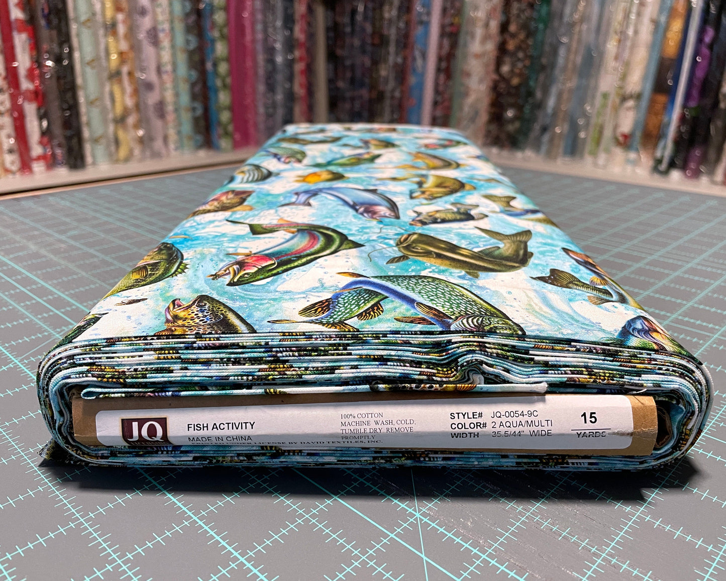 Fishing fabric - David Textiles Exclusive Print - Freshwater Fish - Fish Activity - 100% Cotton - Bass Trout Catfish Perch Quilting Cotton