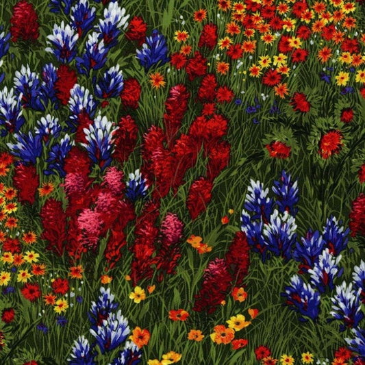 WildFlower Fabric - Michael Miller - 100% Cotton Fabric - Wildflowers Blue Flower Material Texas Flowers CX0400-MULT-D