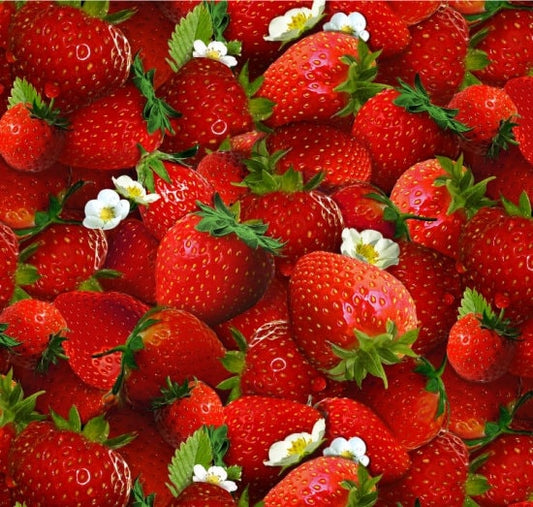 Strawberry Fabric - 100% Cotton - Elizabeth's Studio - Berry Good - Red Fruit Strawberries Food Healthy