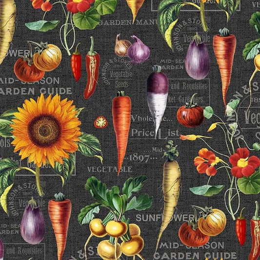Vegetable Garden Fabric - Michael Miller - 100% Cotton - Farmers' Market Gardening Colorful Veggie Healthy Vegan Gardener Gift