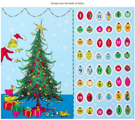 Grinch Tree Fabric Panel - 35.5" x 43" - Robert Kaufman - How the Grinch Stole Christmas - Advent Calendar Grinchmas Countdown Panel