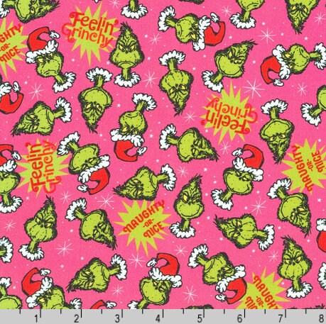 Robert Kaufman Grinch Fabric - Feelin' Grinchy Candy Pink - How the Grinch Stole Christmas - 100% cotton fabric - Naughty or Nice