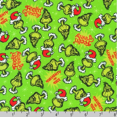 Robert Kaufman Grinch Fabric - Feelin' Grinchy Holly Green - How the Grinch Stole Christmas - 100% cotton fabric - Naughty or Nice