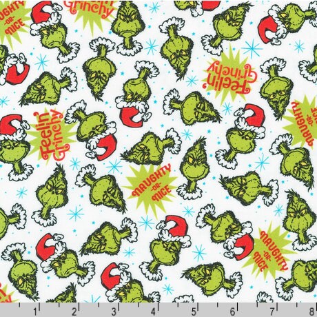 Robert Kaufman Grinch Fabric - Feelin' Grinchy Candy Cane White - How the Grinch Stole Christmas - 100% cotton fabric - Naughty or Nice