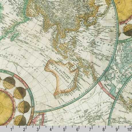 World Map Fabric - Robert Kaufman Library of Rarities - 100% Cotton - SRKD-19187-199 ANTIQUE