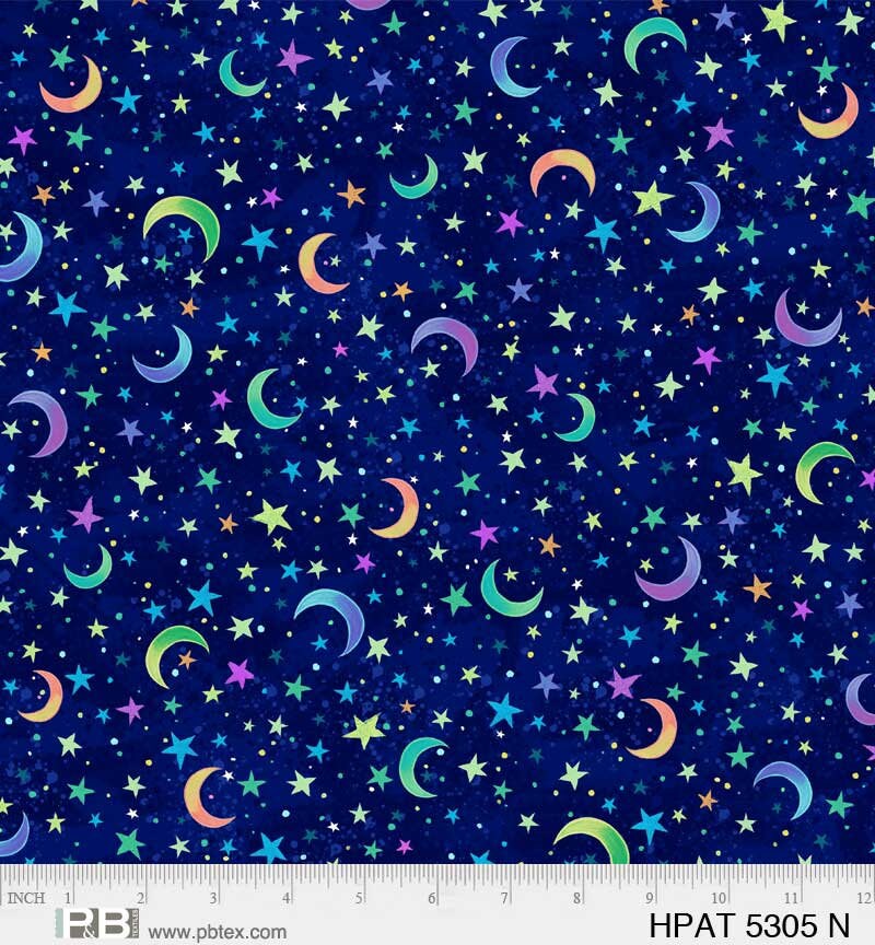 Moon and Stars Fabric - 100% Cotton - P&B Textiles - Hootie Patootie Collection - Night sky