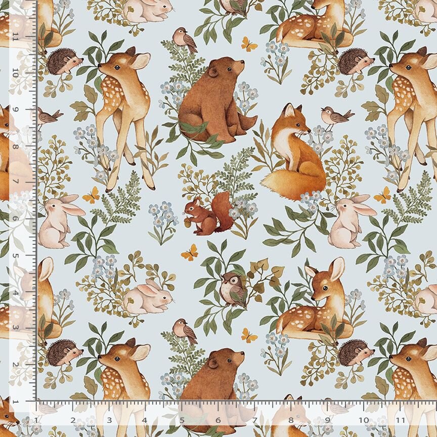 Forest Animal fabric - Dear Stella - Forest Dreams Collection - 100% Cotton - DNS2506 Mist - Baby Woodland creatures quilting material