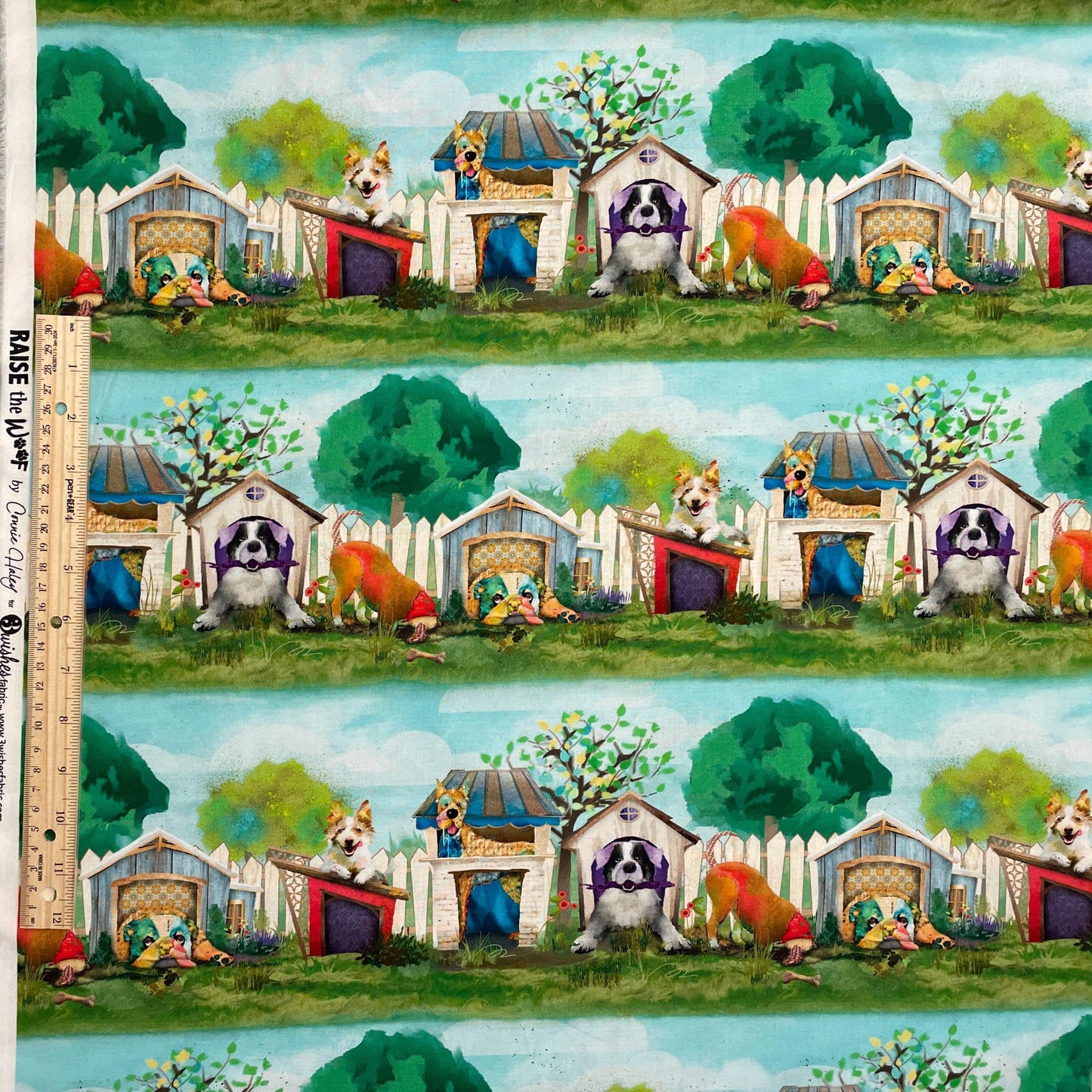 In the Dog House - 3 Wishes - 100% Cotton Fabric - 22343-MLT - Raise the Woof - Multicolor dog fabric
