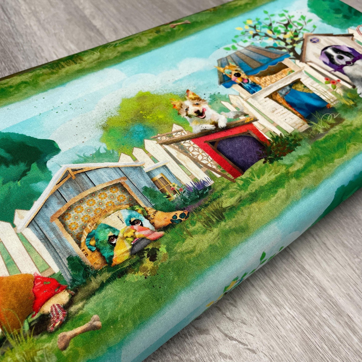 In the Dog House - 3 Wishes - 100% Cotton Fabric - 22343-MLT - Raise the Woof - Multicolor dog fabric