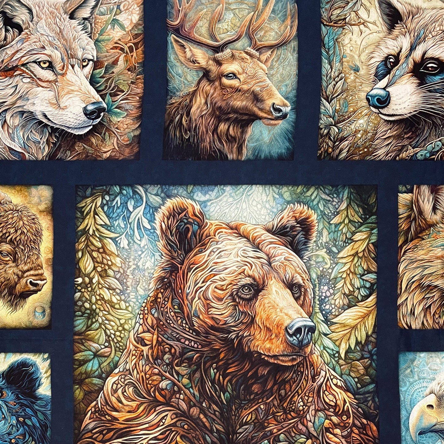 Enchanted Forest Animal Fabric Panel - 36" x 44" - QT Fabrics - Navy