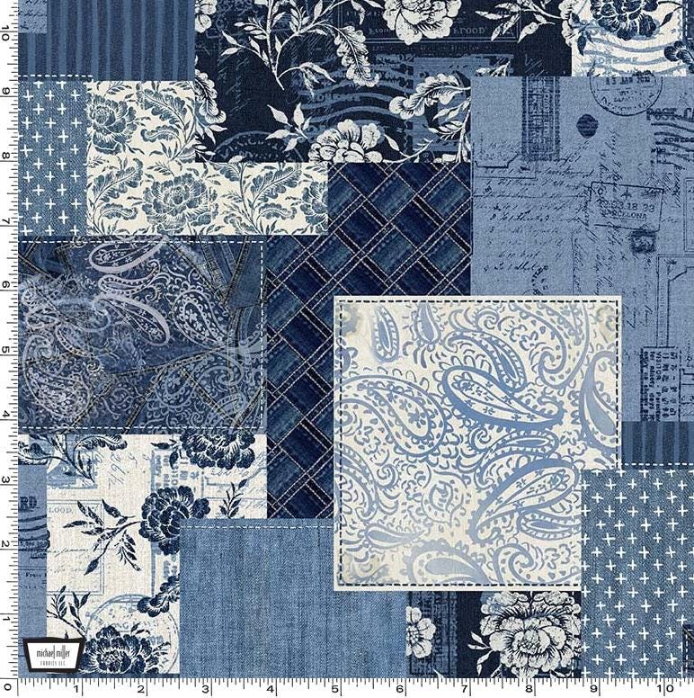 Denim Patchwork QUILTING COTTON - Denim Look Fabric - 100% Cotton Fabric - Michael Miller - Cheater quilt