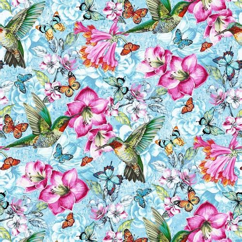 Humming bird floral fabric - Hummingbird Messenger - Studio E - 100% cotton