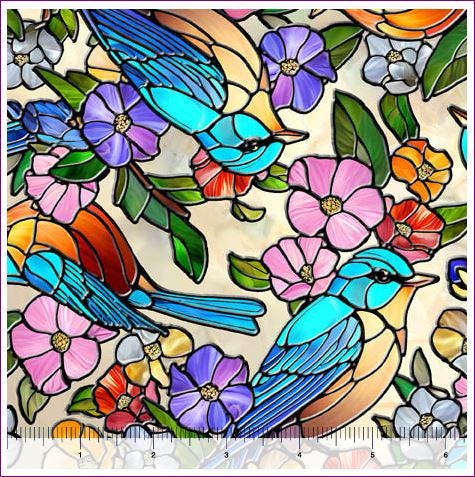 Stained Glass Bird Fabric - Sunlit Birds Collection - QT Fabrics - 100% Cotton - 30793-A
