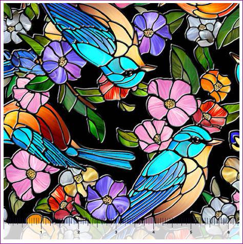 Stained Glass Bird Fabric - Sunlit Birds Collection - QT Fabrics - 100% Cotton - 30793-J