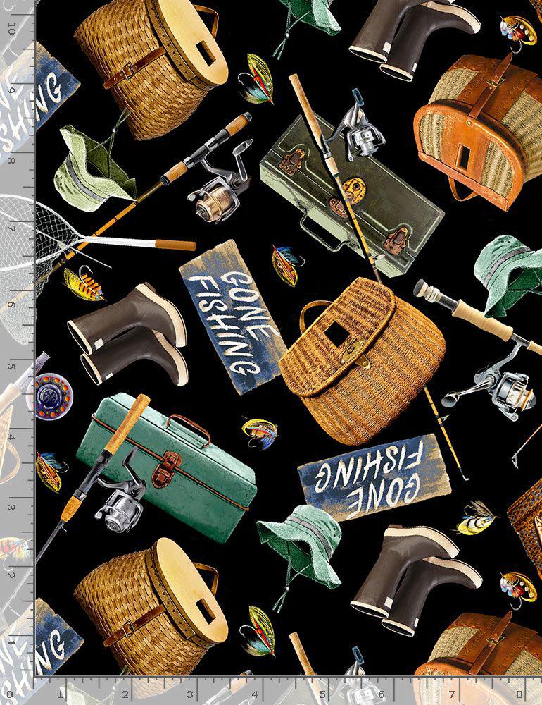 Fishing fabric - 100% Cotton - Timeless Treasures - Fishing Gear CD6403