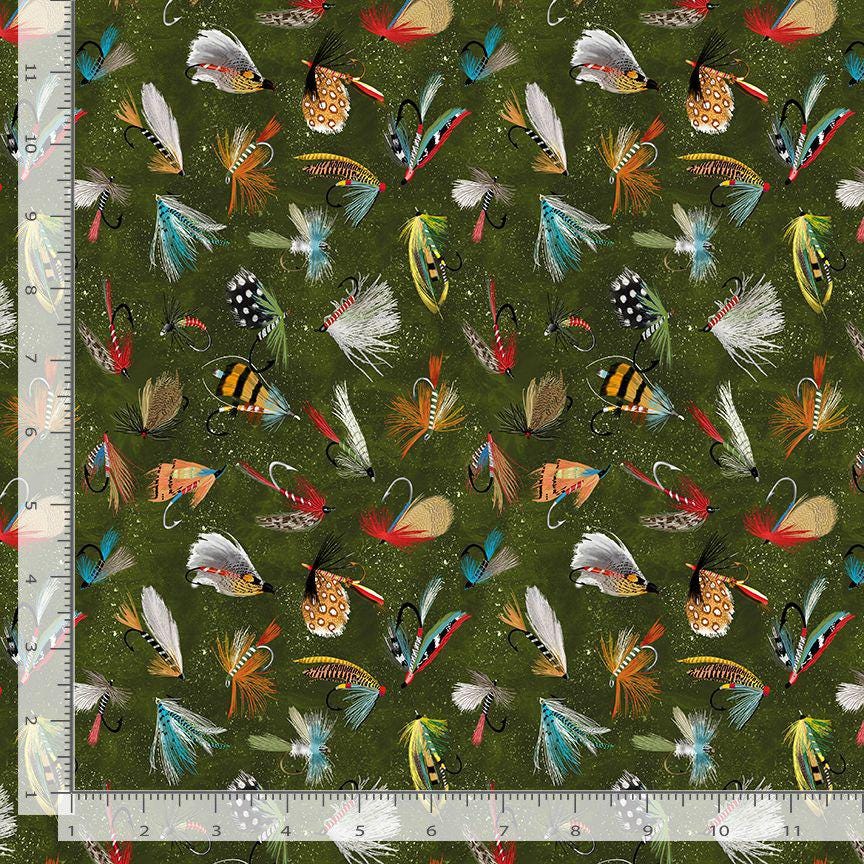 Fly Fishing Lure fabric - 100% Cotton - Timeless Treasures - CD3480
