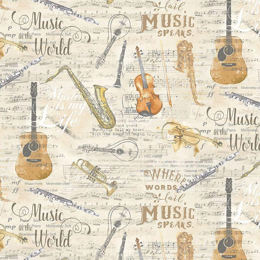 Music Fabric - Music sheets and instruments - 100% Cotton - Timeless Treasures - Band music musician orchestra