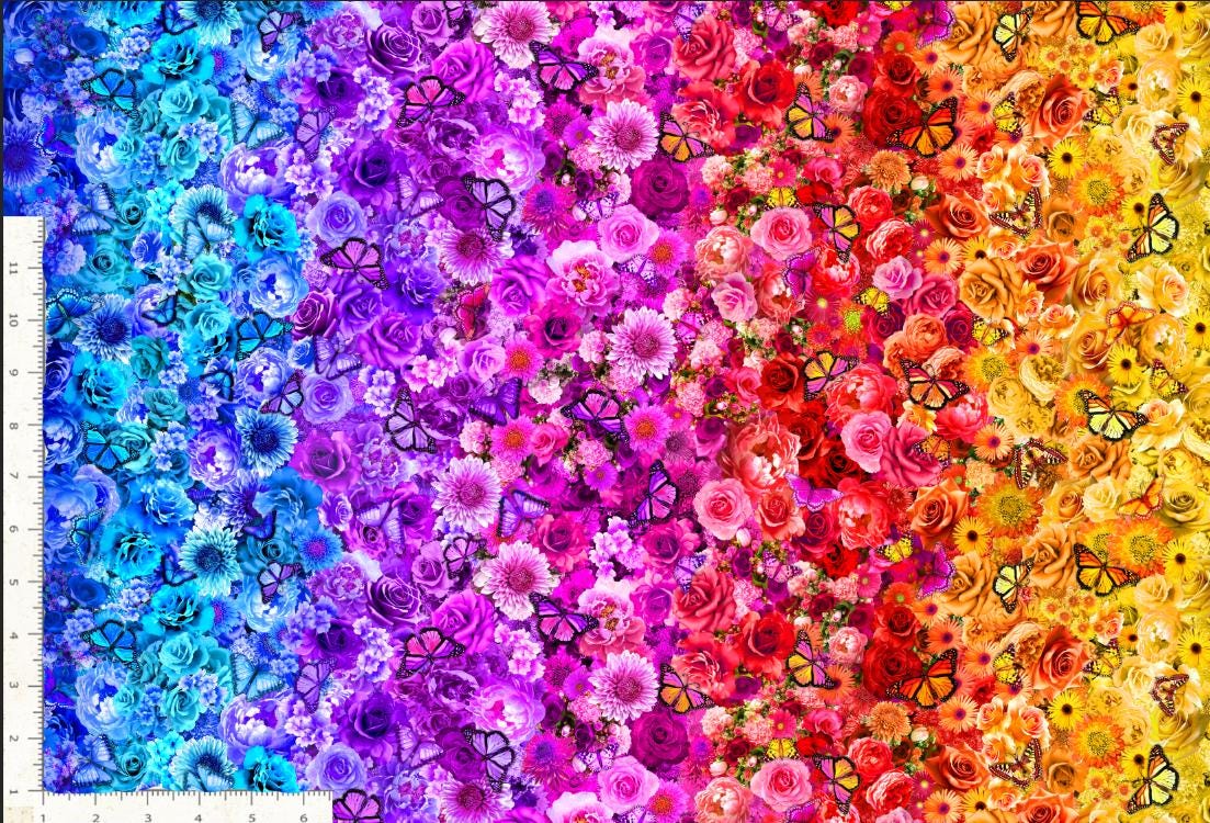 Rainbow Butterfly Fabric - Timeless Treasures - 100% Cotton - CD3630 - Ombre floral