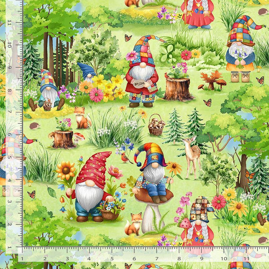 Hippie Gnomes Garden Fabric - Timeless Treasures - 100% Cotton Fabric