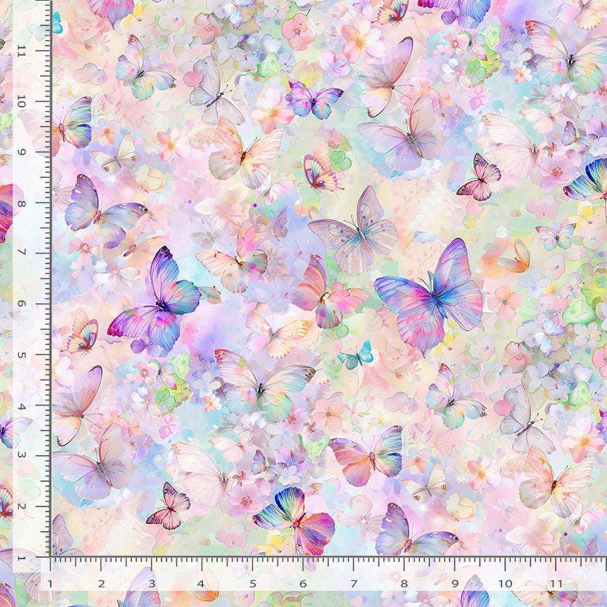 Pastel Butterfly Fabric - Butterflies on Floral - Timeless Treasures - 100% Cotton - BUG-CD3778