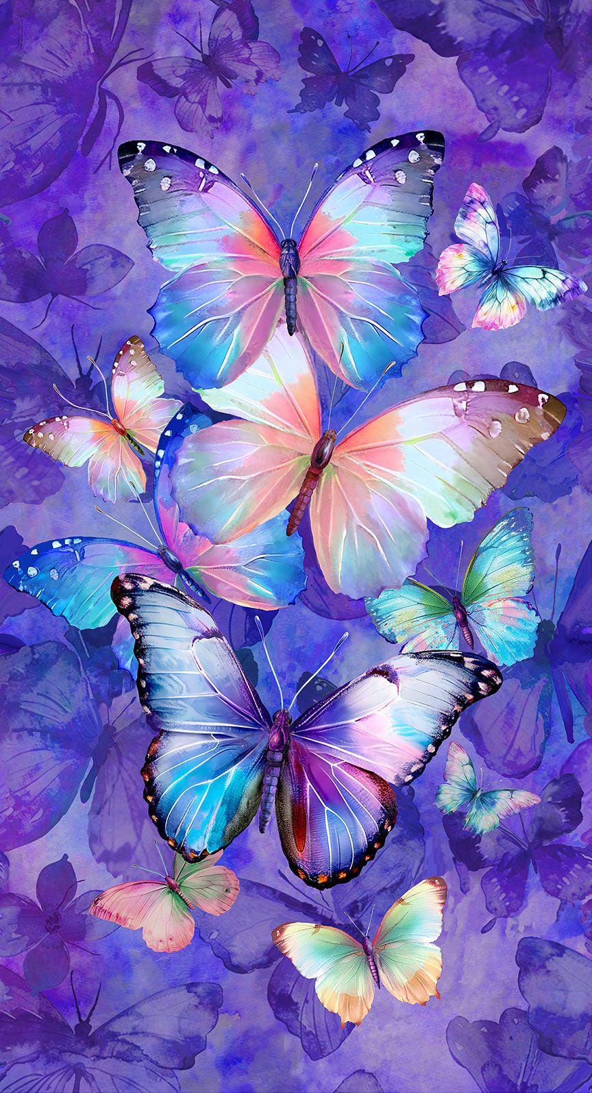 Purple Butterfly Fabric Panel - 24" x 44" - 100% Cotton - Multicolor butterfly quilting cotton