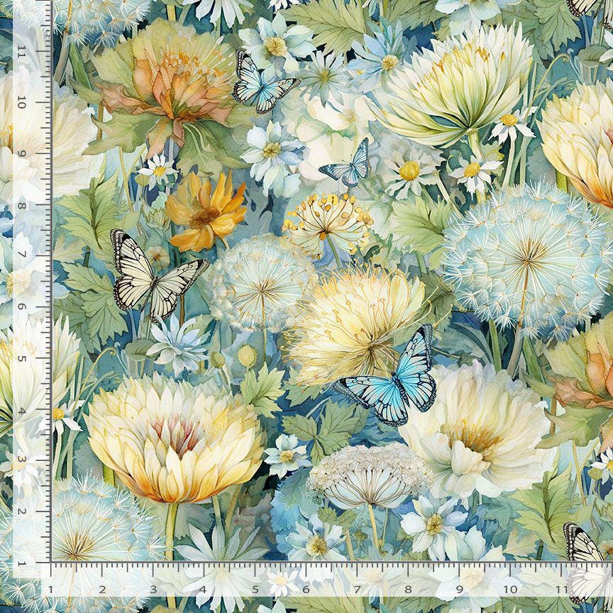 Forest Floral & Butterflies Fabric - Butterflies on Floral - Timeless Treasures - 100% Cotton - Forest Whisper -CD3681