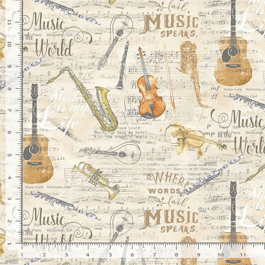 Music Fabric - Music sheets and instruments - 100% Cotton - Timeless Treasures - Band music musician orchestra