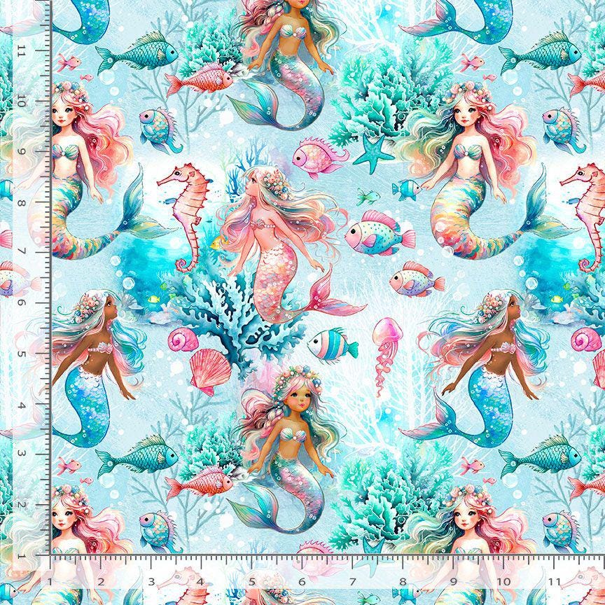 Underwater Mermaid fabric - Timeless Treasures - 100% Cotton - Colorful ocean material