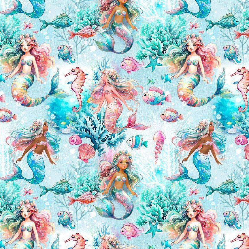 Underwater Mermaid fabric - Timeless Treasures - 100% Cotton - Colorful ocean material