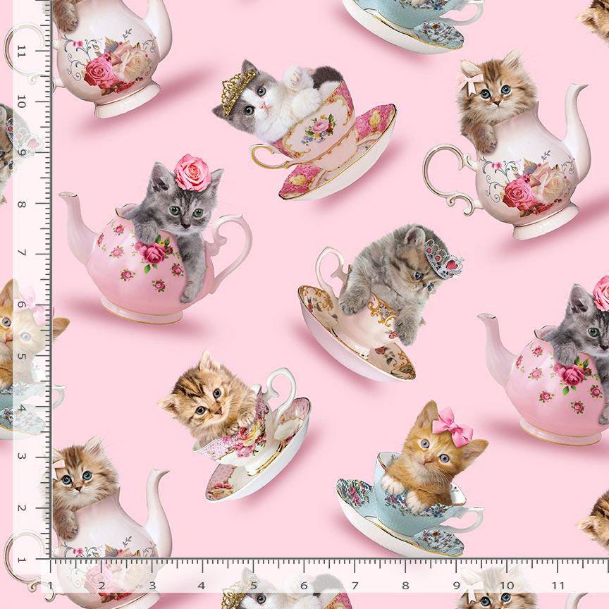Teacup Cats Fabric - kittens - Timeless Treasures - 100% Cotton - CD3578