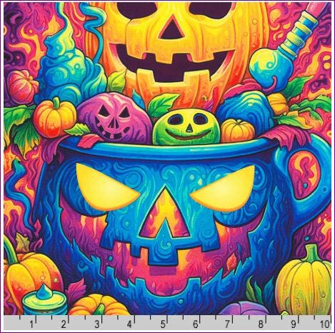 Halloween Fabric Panel - 36" x 44" - Robert Kaufman - Bright Frights