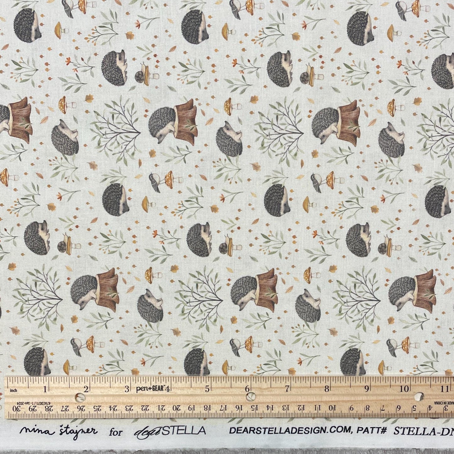 Dear Stella Hedgehogs Fabric - Little Forest - 100% Cotton - STELLA-DNS2304 CREAM