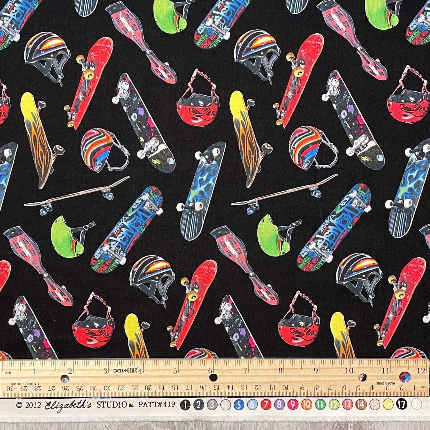 Skateboarding Fabric - 419-Black - Elizabeth's Studio Sports Collection - 100% Cotton