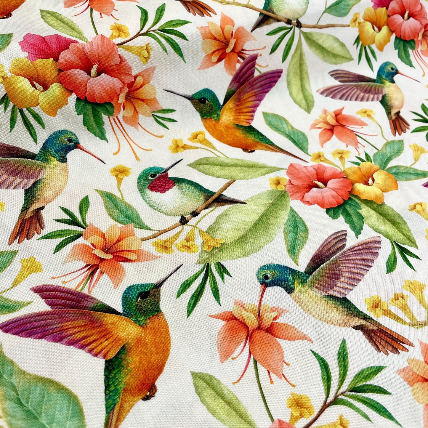 Humming bird & Tropical Florals fabric - Hummingbirds collection