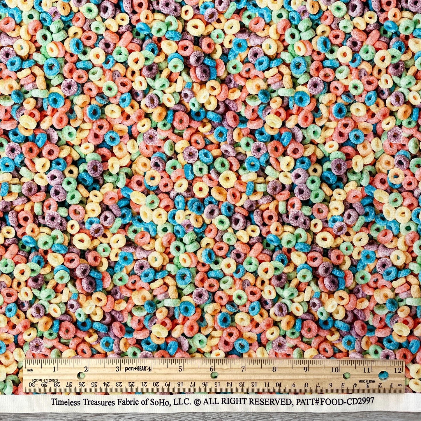 Fruity Cereal Fabric - Timeless Treasures - 100% Cotton - What's for Breakfast? - Food Pastel Rainbow