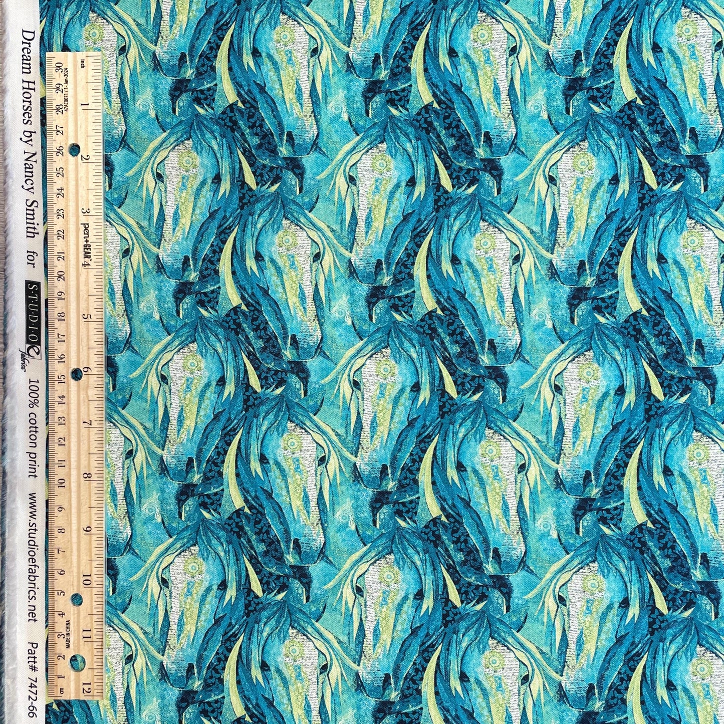 Horse Fabric - Aqua SMALL Horse Heads Allover - Dream Horses - Studio E - 100% Cotton