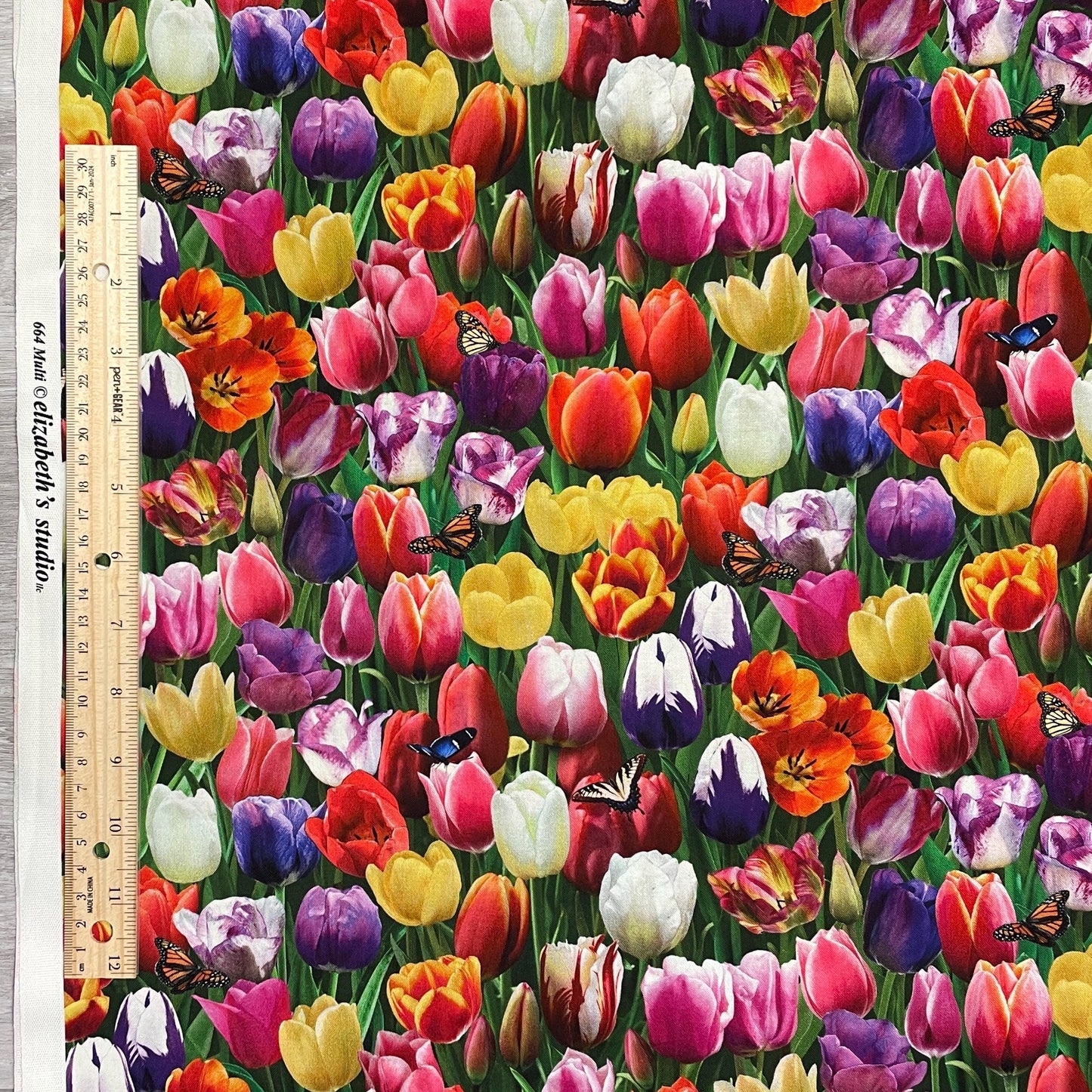 Tulip Fabric - Elizabeth's Studio - 100% cotton - Burst of Color 644-MULTI - Flower Fabric