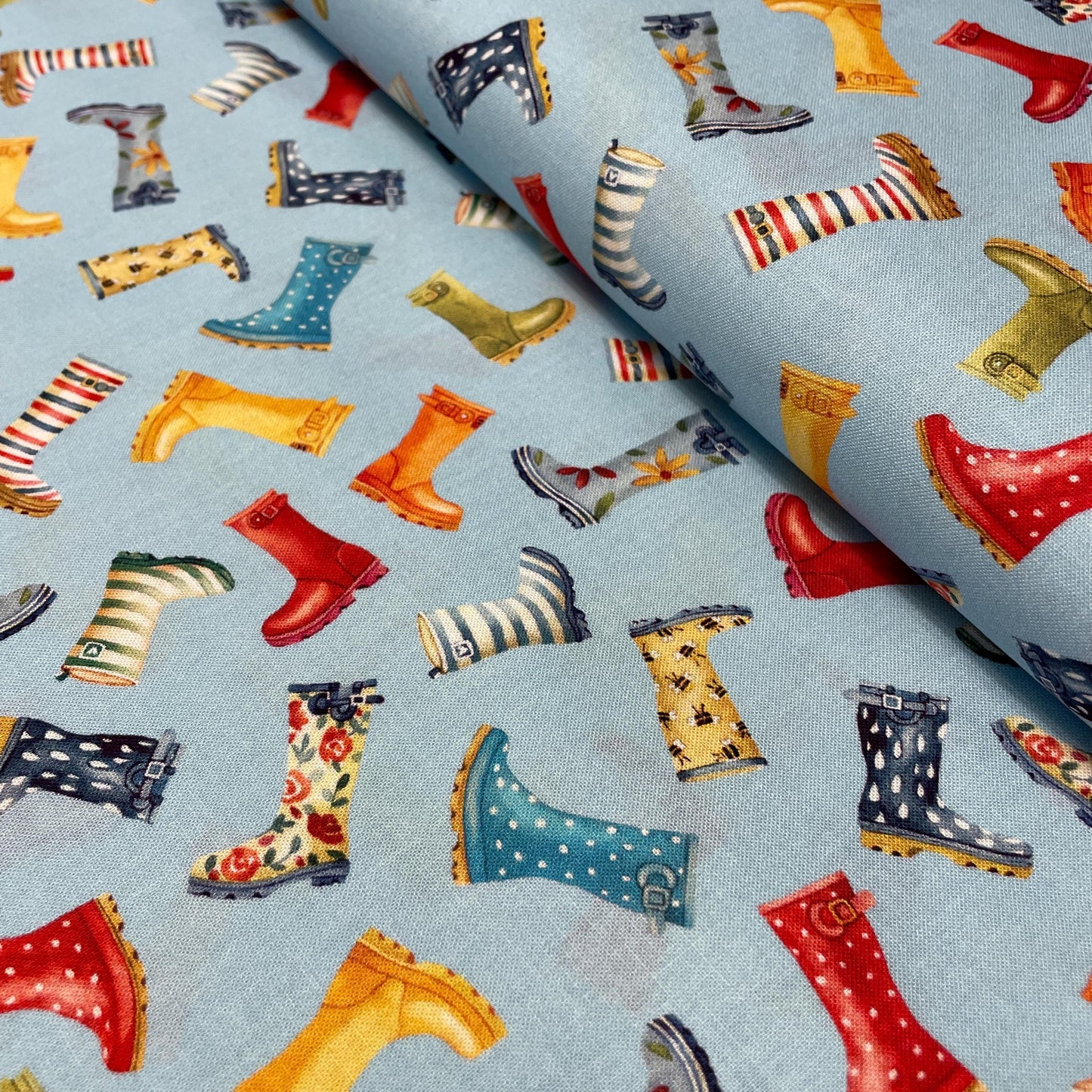 Rain Boots Fabric - Town Fair Collection - 100% Cotton - Galoshes Gardening Shoes Wellies Wellington Boots Farm Quilting Fabric