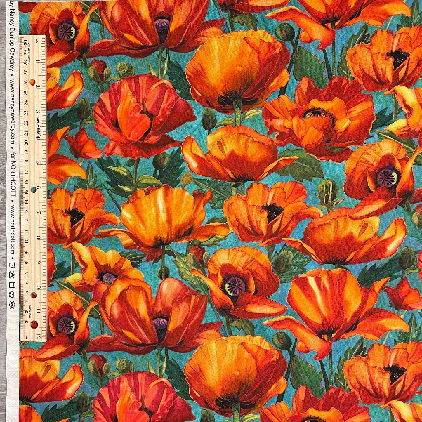 Packed Poppies on Turquoise - Northcott - Charisma Collection