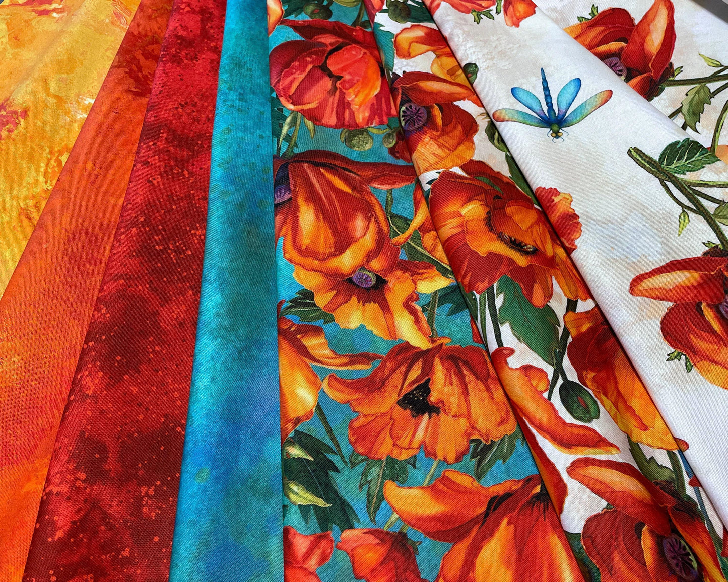 Packed Poppies on Turquoise - Northcott - Charisma Collection