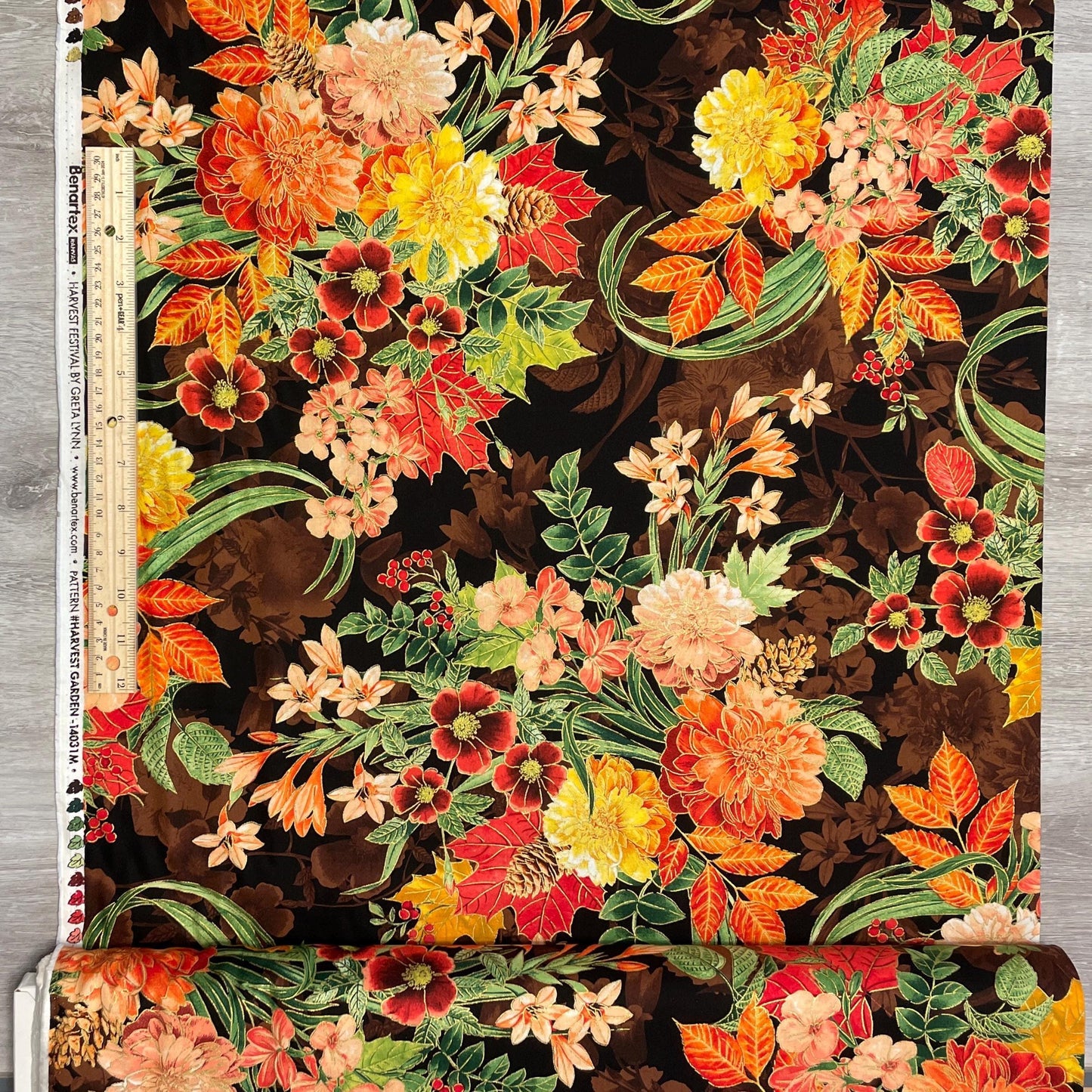 Fall Floral Fabric - Metallic Accents - Harvest Festival